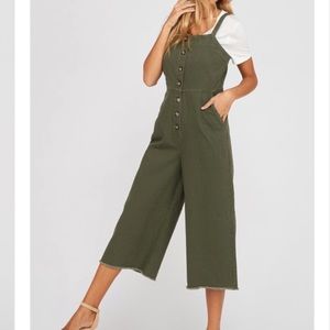 Olive Denim Cropped Jumpsuit